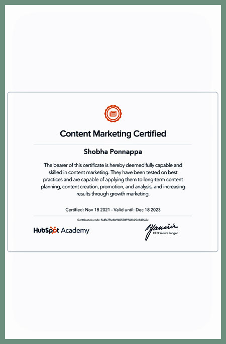 Hubspot Content Marketing Certificate