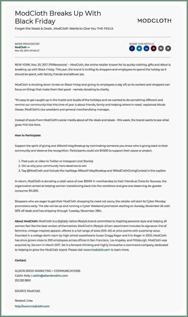 Modcloth Press Release