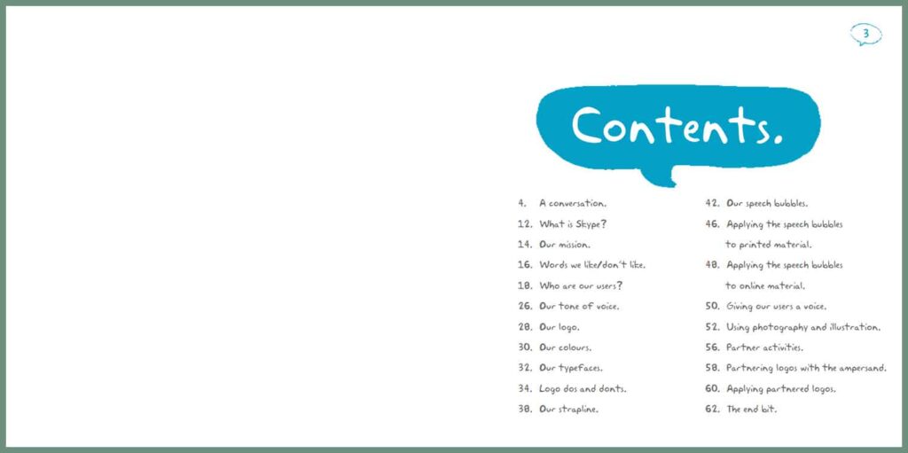 Skype Brand Guidelines Manual Contents Page